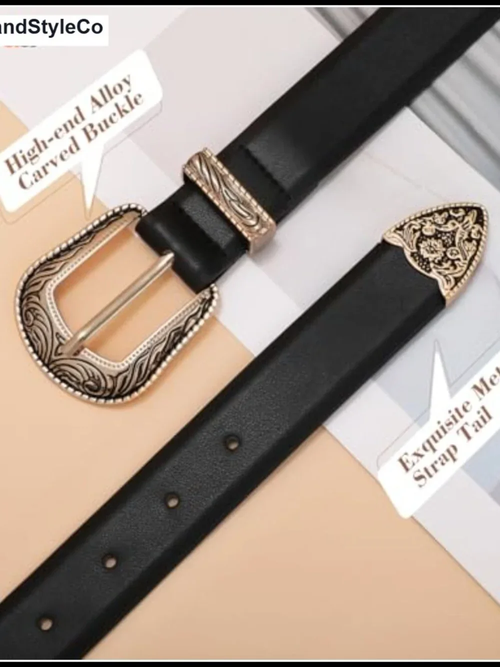 Women's Western Faux Leather Belt with Vintage Metal Buckle, Adjustable